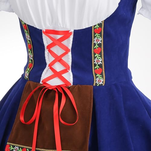 Colorful House Women\'s Oktoberfest Costume Adult Off-Shoulder Beer Maid Costume for Bavarian Carnival(Blue,M)