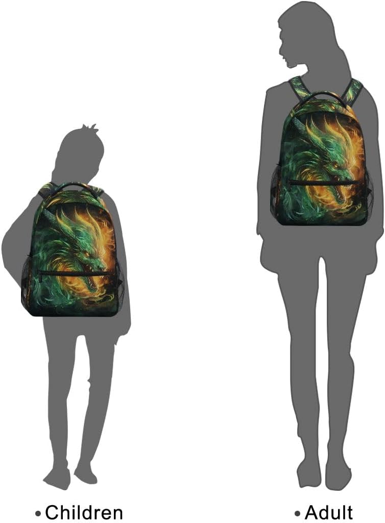 Green Fire Dragon2 School Backpack Bookbag for Boys Girls Elementary School Casual Travel Bag Computer Laptop Daypack - Image 7