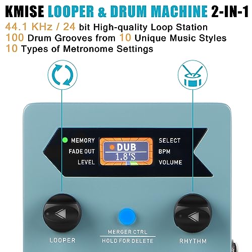 KMISE Loop Pedal & Drum Machine 2-In-1,Stereo Guitar Looper Pedal with 100 Styles Drum Grooves, 40 Slots 160 Mins Looper Recording Capacity, Support Import/Export in Editor Software. DC 9V/300 mA by lotmusic - Image 4