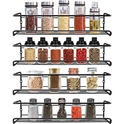 Mezzar Especieros para Cocina, 4 Piezas Organizador Especias Estanteria Pared Estantes Cocina Sin Taladrar Especieros Para Cocina Armarios Baño y Hogar - Negro