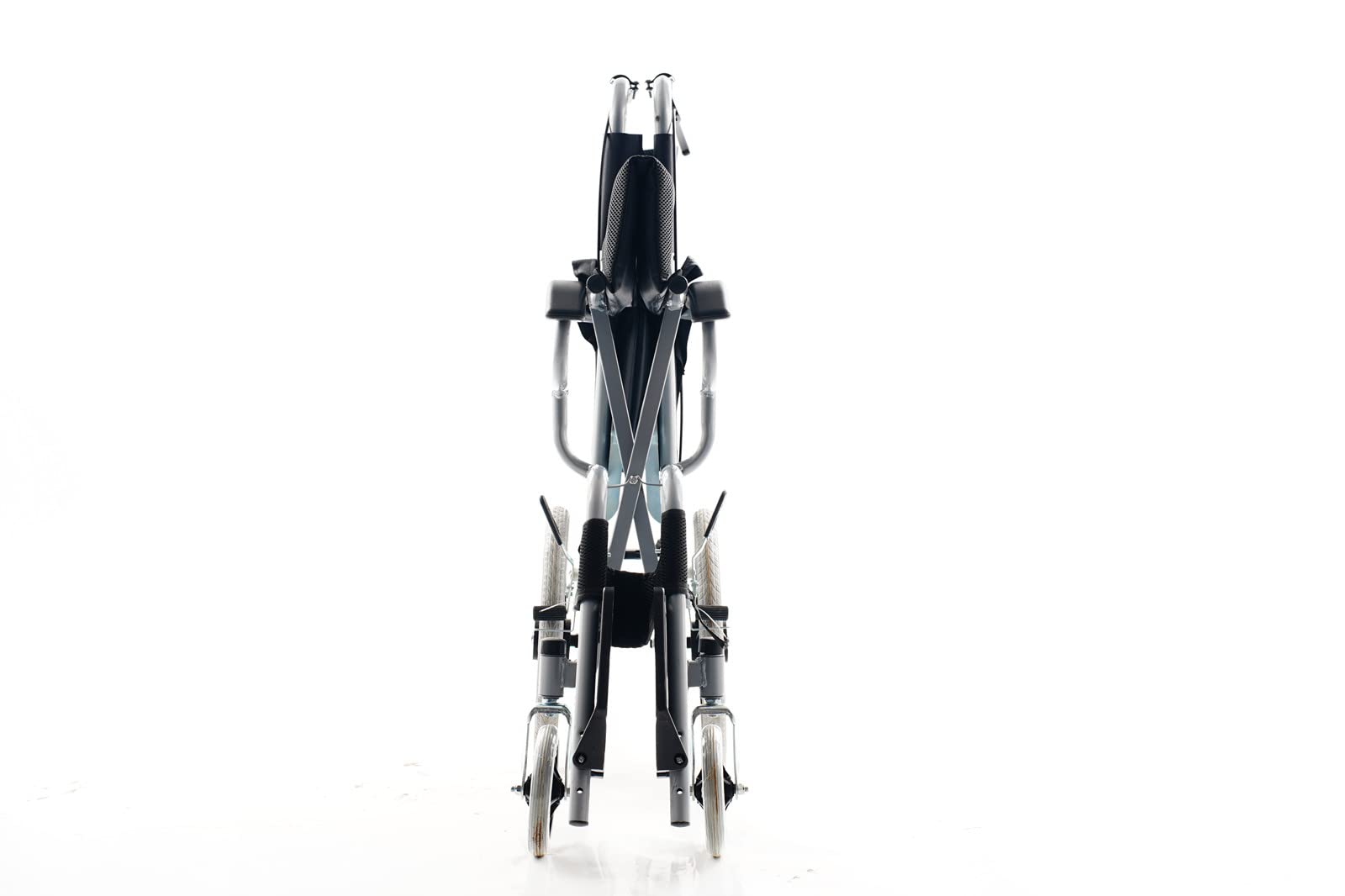 Silla de ruedas plegable ligera, ayuda de transporte compacta con freno de mano