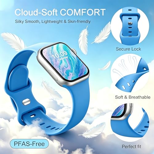 Image of Sport Bands Compatible with Apple Watch Band Women Men 40mm 38mm 41mm 42mm 44mm 45mm 46mm 49mm ,Soft Wristband Waterproof Replacement Strap for iWatch Bands Series 11 10 9 8 7 6 5 4 3 2 1 SE Ultra Blue