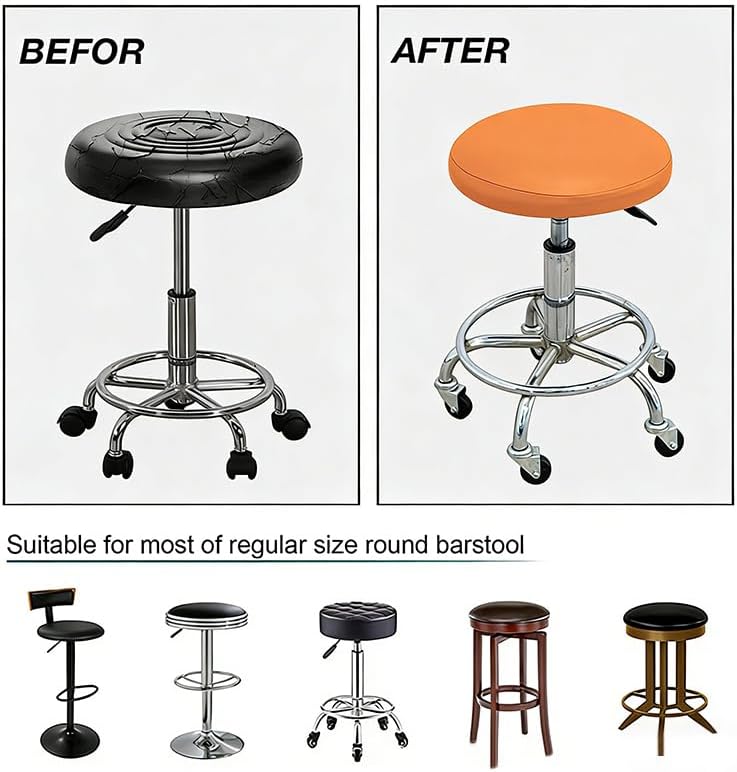 Stretch Chair Cover for Orange Round Adjustable Stool - Waterproof PU Protector for Medical/Lab/Workshop Rolling Stools, Easy to Install & Clean