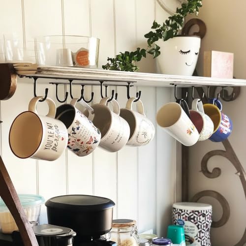 Image of Mug Hanger Under Cabinet Set of 3 | Metal Coffee Cup Hooks Rack | Wall Mounted Mug Holder for Kitchen, Dining & Bar | Space Saving Organizer (Black)