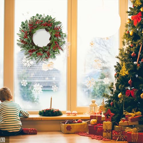 Betylifoy Weihnachtskranz Türkranz Weihnachten 60CM Großer Weihnachtstürkranz mit Beeren Tannenzapfen Eukalyptus Girlande für Weihnachten Winter Haustür Kamin Dekorationen