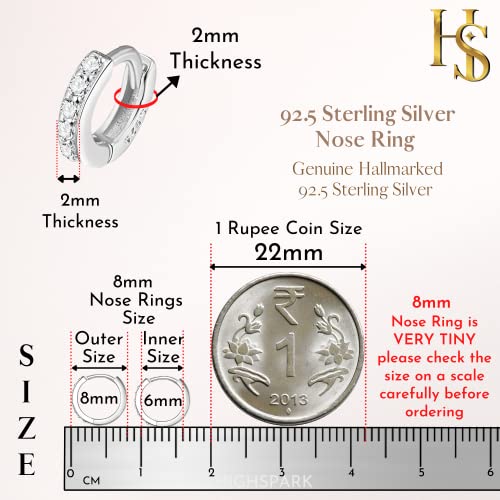 92.5 Sterling Studded Nose Ring for Nose Piercing