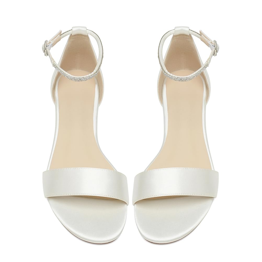 Damen Satin Riemchensandalen Flache Hochzeitsschuhe Offener Zehen Flache Braut Party Strandsandalen