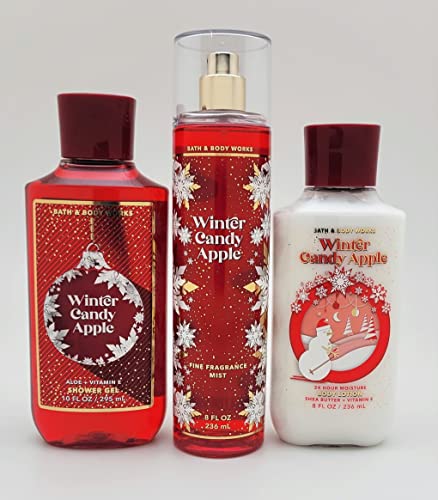 Bath & Body Works - Winter Candy Apple - 3 pc Bundle Trio -Shower Gel, Fine Fragrance Mist and Super Smooth Body Lotion - Winter 2021 Full Size