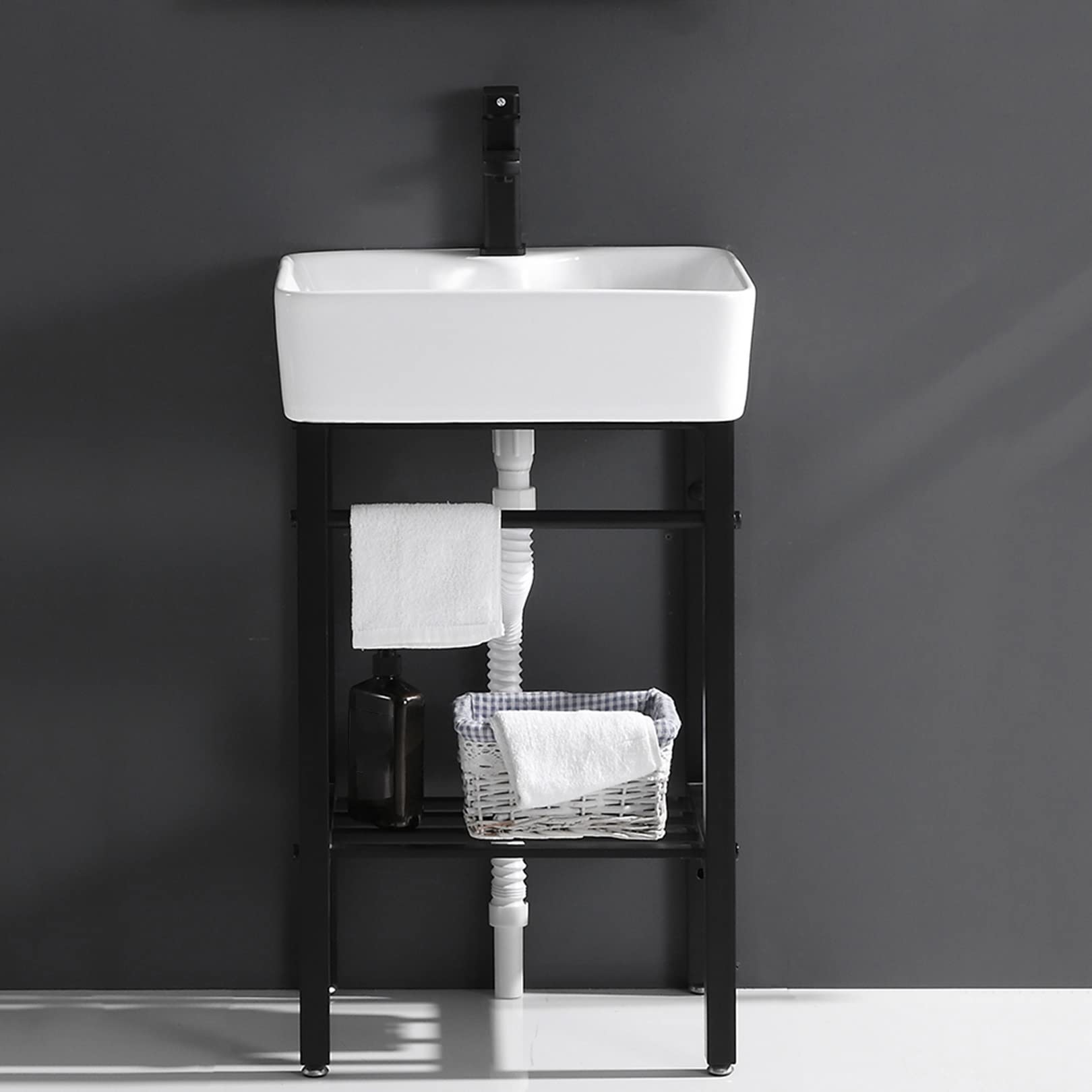 Lavabo de baño familiar exquisito de cerámica blanca para la familia, exquisito lavabo con pedestal independiente, lavadero familiar, exquisito lavabo de porcelana, blanco, 48 x 37 cm