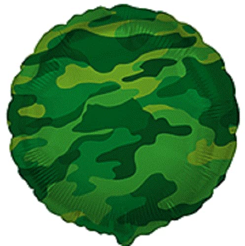 Flexmetal Military Army Camouflage Heart Star Round Foil Balloons - Suitable for Air or Helium Perfect Birthday Party Decoration (Round, 18 Inch)