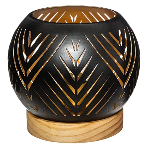 Atmosphera - Photophore Boule LED - métal et Bois - Noir D15 cm - Modèle 1