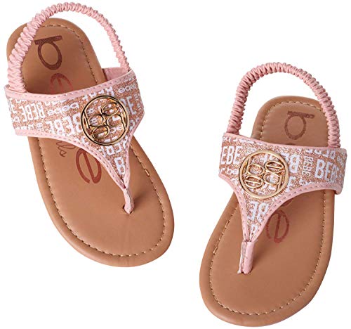 bebe Baby Girls' Sandals - Glitter Medallion Sandals with Elastic Heel Strap (Toddler), Size 8 Toddler, Blush