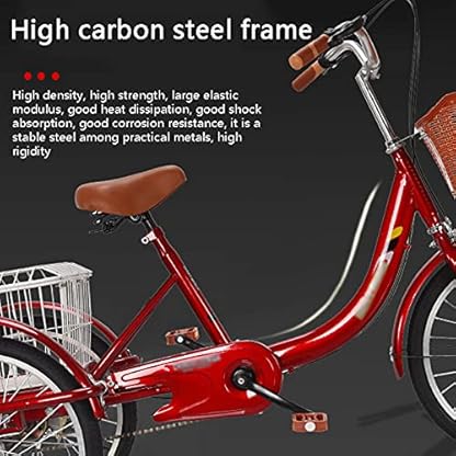 16-Zoll-Dreirad für Erwachsene, Single-Speed-Fahrrad mit Einkaufskorb, Kreuzfahrt-Dreirad für Freizeit, Einkaufen, Picknicks, Training, Herren und Damen – Bild 6