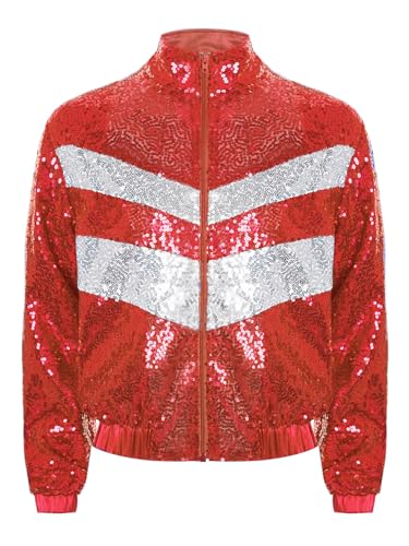 Hularka Sequin Jackets for Kids Girls Sparkly Bomber Jacket Long Sleeve Hip Hop Jazz Dance Coat Club Party Outwear3
