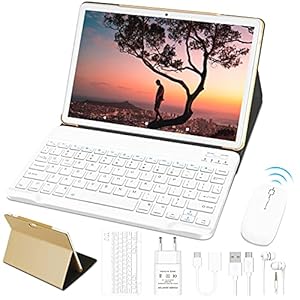 GOODTEL 10” Tablet 4 GB RAM 64 GB ROM WiFi + Dual-SIM, WLAN, Bluetooth, AGPS, Dual-Kamera 5+8 MP, 8000 mAh Akku, SD/TF 4-128GB, 10” IPS, Android 10, mit Bluetooth Tastatur und Maus, Roségold