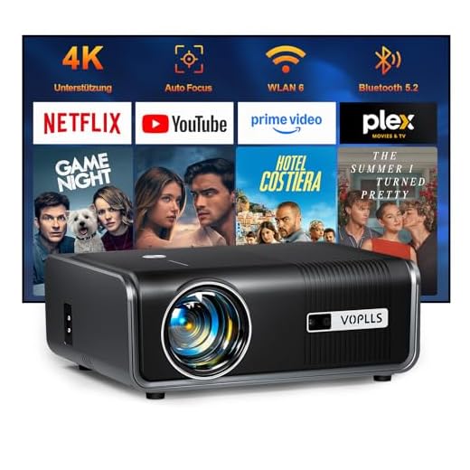 Smart Proyector 4K Soporte con Built-in Apps ＆ Auto Focus/Keystone, 23000 Lumen Proyector WiFi Bluetooth Full HD 1080P, VOPLLS Proyector Cine en Casa con Zoom del 50% para iOS/Android/PPT