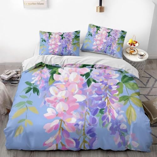 Funda Nordica Cama 135 Glicinas 3D Ropa de Cama 220x220 Funda Nórdica 3 Piezas Pintura Funda de Edredon de Suave con Cremallera y 2 Fundas de Almohada