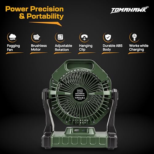Image of Tomahawk TCF-4405 5-Inch Portable Blade Fan with Water Tank & LED Light Rechargeable 2000mAh Battery 3-Speed Cooling Fan with 250ml Capacity | Cordless Fan for Home, Workshop & Professional Use