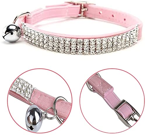 Chukchi Soft Velvet Safe Cat Adjustable Collar Bling Diamante With Bells,11 Inch For Small Dogs And Cats (Pink- 2 Pack) #TOP3