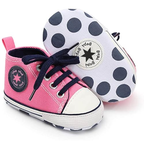 Image of xioqen Unisex Baby Boys Girls Shoes, Newborn Infant Non-Slip Canvas Denim High Top Sneakers, Toddler First Walkers Shoes