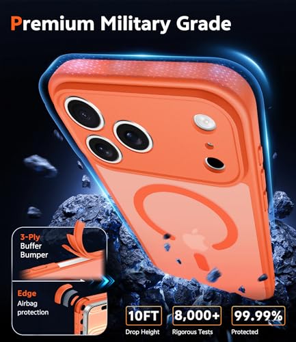 Image of FNTCASE for iPhone 17 Pro Case: Matte Magnetic Phone Cases with Screen Protector Compatible with Magsafe Slim Anti Yellowing Rugged Shockproof Protective Translucent Cell Phone Cover (C-Orange)