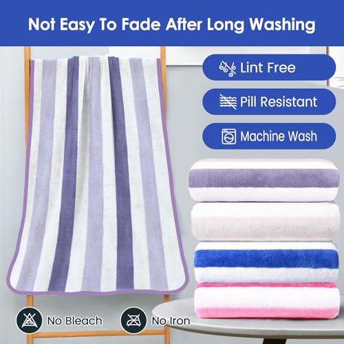 Image of JML Microfiber Bath Towels, Bath Towel 2 Pack 30 inch x 60 inch, Oversized, Soft, Super Absorbent and Fast Drying, Multipurpose Bathroom Towel Set for Sport, Fitness, Yoga, Coral Fleece Stripe Purple