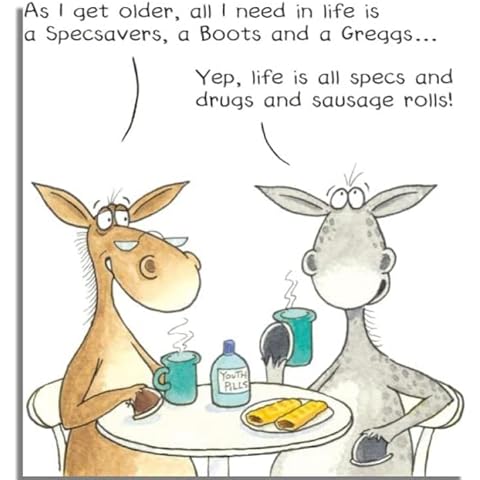 Paperlink Funny Artistic 'Happy Birthday' Greetings Card - From The Funny Farm Range - For Him/For Her - 'Specs, Drugs and Sausage Rolls!' Cover