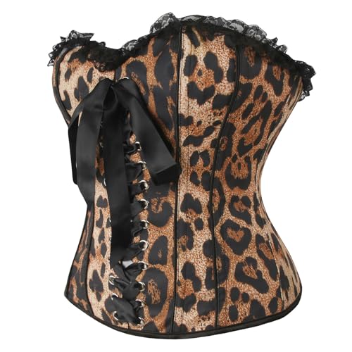 Charmian Women's Leopard Print Front Lace-Up Corset Bustier Top with Lace Trim4