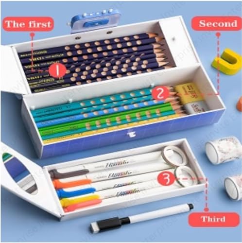 Image of WORSHIPER Cartoon Theme Pencil Box for Kids | Suitcase Style Password Lock Stationery Organizer | Multi-Layer Pen & Pencil Case for Boys & Girls (APB - Space Blue)