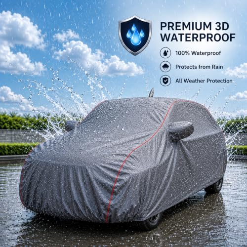 Image of Car Cover for Baleno, Darkgrey, Waterproof, Dustproof, UV Ray Protection, with Mirror and Antenna Pocket, Elastic Hem and Buckle Belt