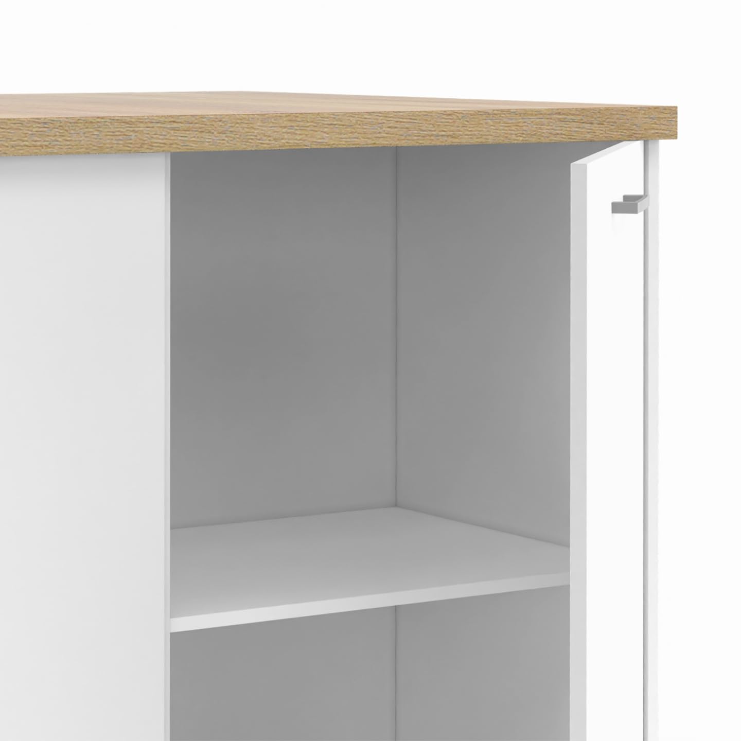 IDMarket - Ilot Central TIBO 120 cm Bois Blanc avec Plan de Travail façon hêtre