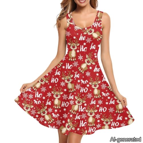 Image of Dreaweet Casual Sleeveless Dresses for Women Girls, Round Neck Tank Dresses with Pockets Summer Sundress Size XS-4XL