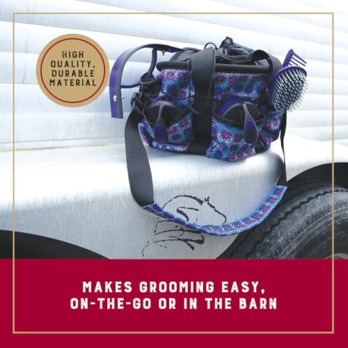 Weaver Equine Horse Grooming Kit, 7-Piece Horse Brush Set with Organizer Tote Bag, Hoof Pick, Comb, Sweat Scraper, Equine Tools for Daily Grooming, Purple Geo - Image 2