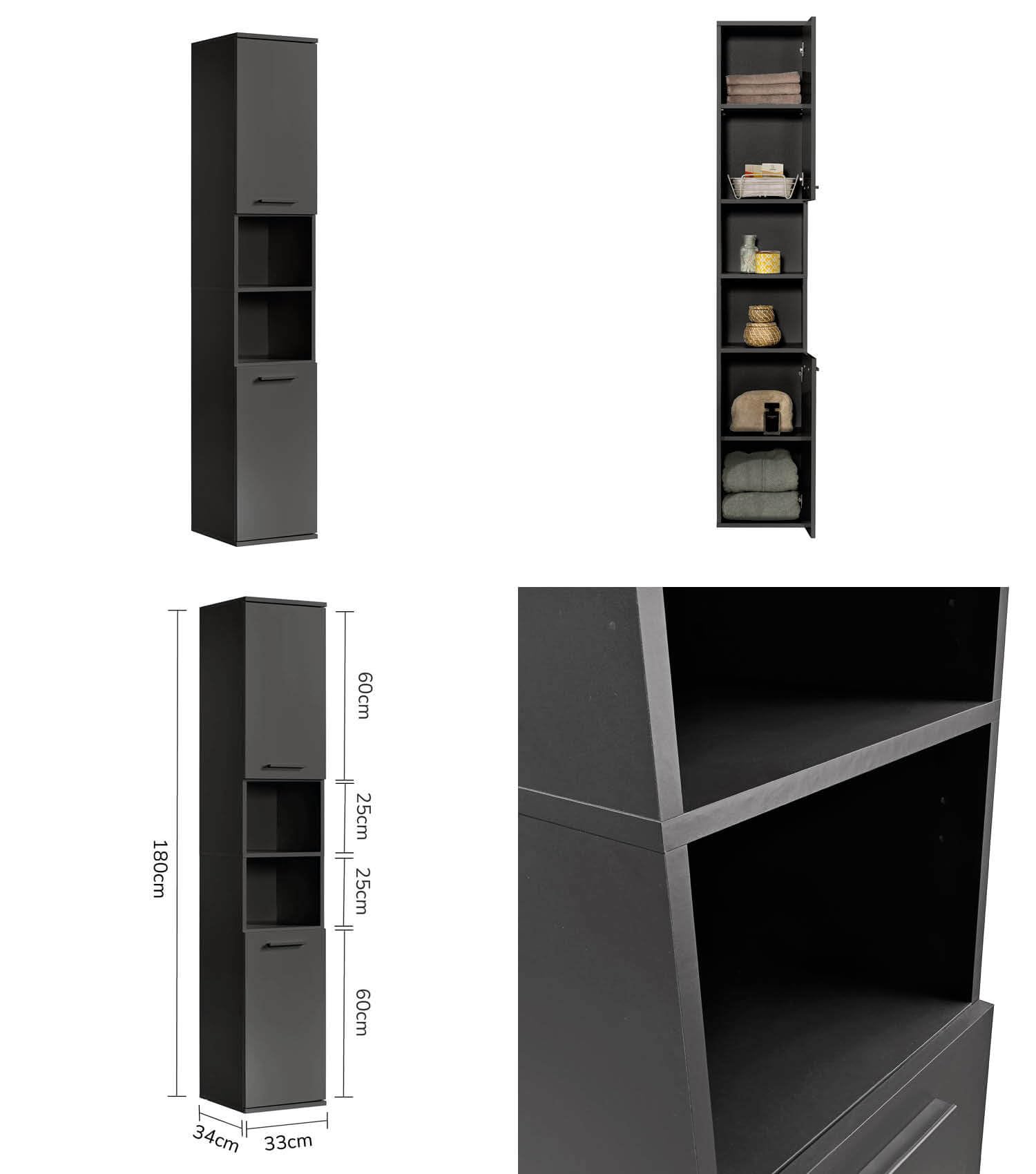mokebo Badmöbel Set 'Der Steuermann' (2-teilig) Made in Germany, Badezimmer Set aus Holz in Anthrazit-Schwarz, Komplettset mit Waschbeckenunterschrank & Hochschrank, Badmöbel Garnitur