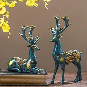 Gvnd Creative Resin Deer Decorative Ornaments for Car Home Desk Decoration, Couple Deer Statue Beautiful Home Decor (Set of 2 Deer Pot)