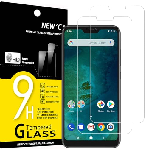 NEW'C 2 Piezas, Protector Pantalla para Xiaomi A2 Lite, Cristal templado Antiarañazos, Antihuellas, Sin Burbujas, Dureza 9H, 0.33 mm Ultra Transparente, Ultra Resistente