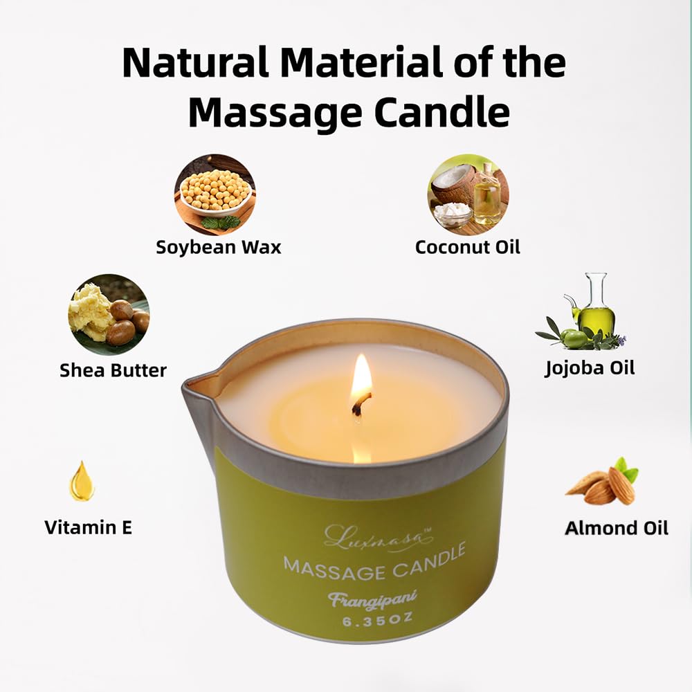 Bougie de massage pour traitement du corps - Lotion nourrissante infusée à l'huile de jojoba - 180 g (parfum frangipanier)