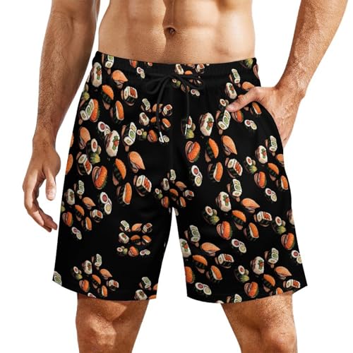 Japanese Sushi Mens Swim Trunks Quick Dry Swim Shorts Beach Swimwear Bathing Suits with Pockets