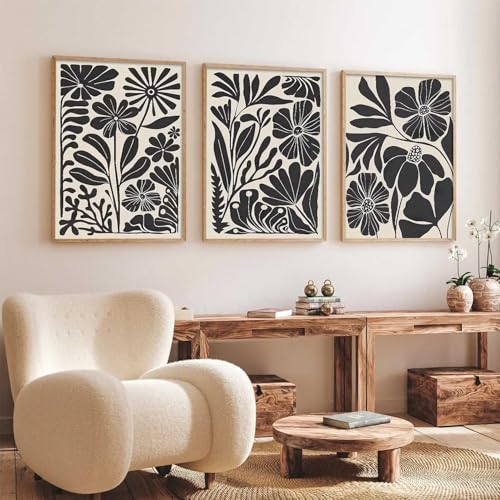 Image of kotart Abstract Botanical Art Home Decoration Painting | Floral Paintings With Frame For Living Room Bed Room Hotel Wall Decor Digital Reprint Set of 3 (10X13 inch)