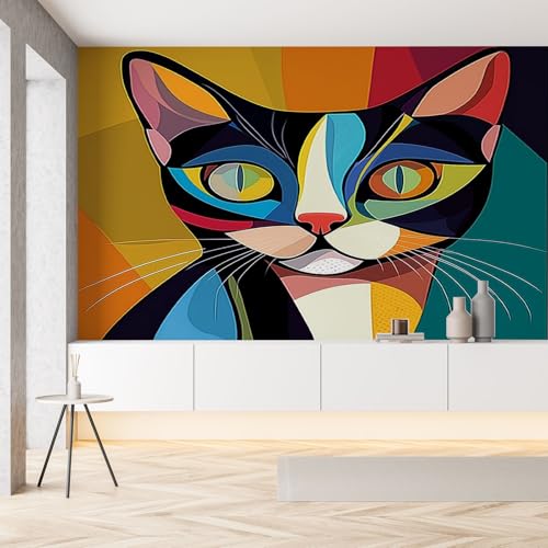 Papier peint panoramique chat coloré pour décorer le mur du salon - 4