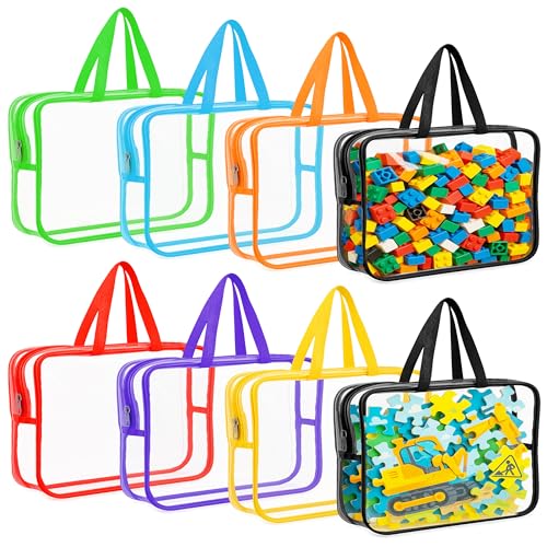 Toy Storage Bags, 8 Pack Plastic Clear Storage Bags for Toys, Large Capacity with Smooth Zipper, Waterproof PVC Material and Comfortable Handles, for Building Blocks, Puzzles, Books