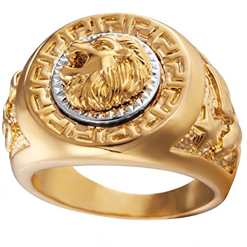 HIJONES Herren Edelstahl Golden Hip Hop Löwe Kopf Ring Signet Style Größe 60