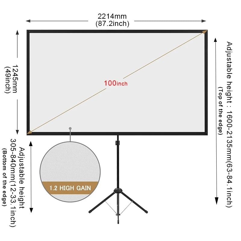 Pantalla portátil para proyección blanca de 100 pulgadas con soporte miniatura 3