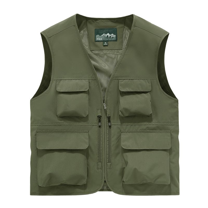 Men’s Utility Vests Summer Outdoor Work Safari Fishing Travel Cargo Vest Jacket Full Zip Hunting Waistcoat with Multi Pockets