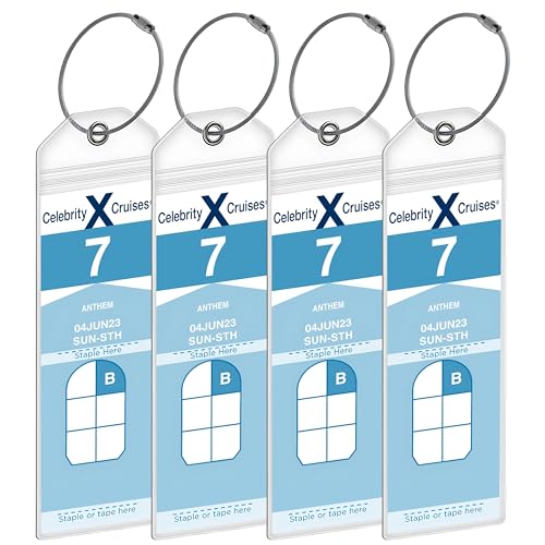 Celebrity Cruise Luggage Tag Holders [4 Pack] – Waterproof, Durable Plastic with Steel Loops – Fits All Celebrity Ships for Cruising in 2025, 2026 and 2027 – Cruise Essentials by Anchors Up