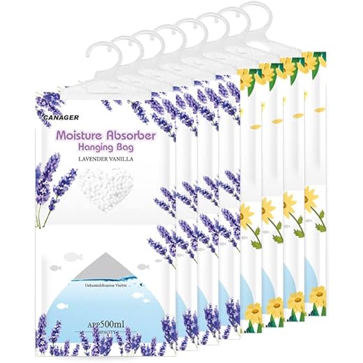 CANAGER Air Moisture Absorber, Hanging Dehumidifier Bags for Closet,Bedroom and Kitchen-4 Packs,Fresh Scent+4 Packs,Lavender Vanilla