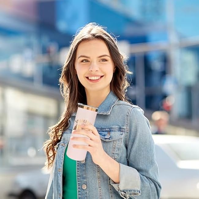 20 oz Skinny Tumblers Bulk, Stainless Steel Insulated Tumbler with Lids and Straws, Slim Double Wall Powder Coated Travel Coffee Mugs, Reusable Cup for Hot and Cold Drinks (Pink,1 pack)