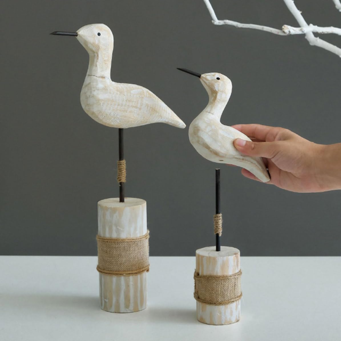 Artibetter 2 Piezas Madera de Pino Figura Rústica de Gaviota de Pie