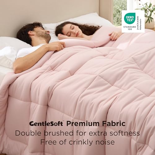 Image of Bedsure Comforter Duvet Insert - Quilted Comforters Oversized King Size, All Season Duvet, GentleSoft Down Alternative Bedding, with 8 Tabs, Gifts for Women /Men, Pink, Oversized King 116 x 98 Inches