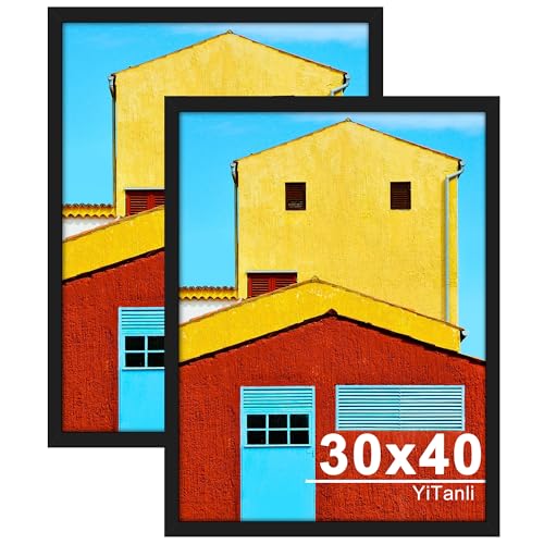 YiTanli 30x40 Picture Frame 2 Pack, Display 30x40 Poster Frame, Movie Posters & Art Prints, Black 30 x 40 Frame Horizontal or Vertical Wall Mounting